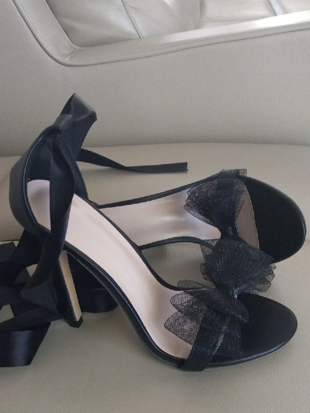 Black Ribbon Tie High Heel Sandals Size EU 37 Elegant Heels Stylish Summer Looks